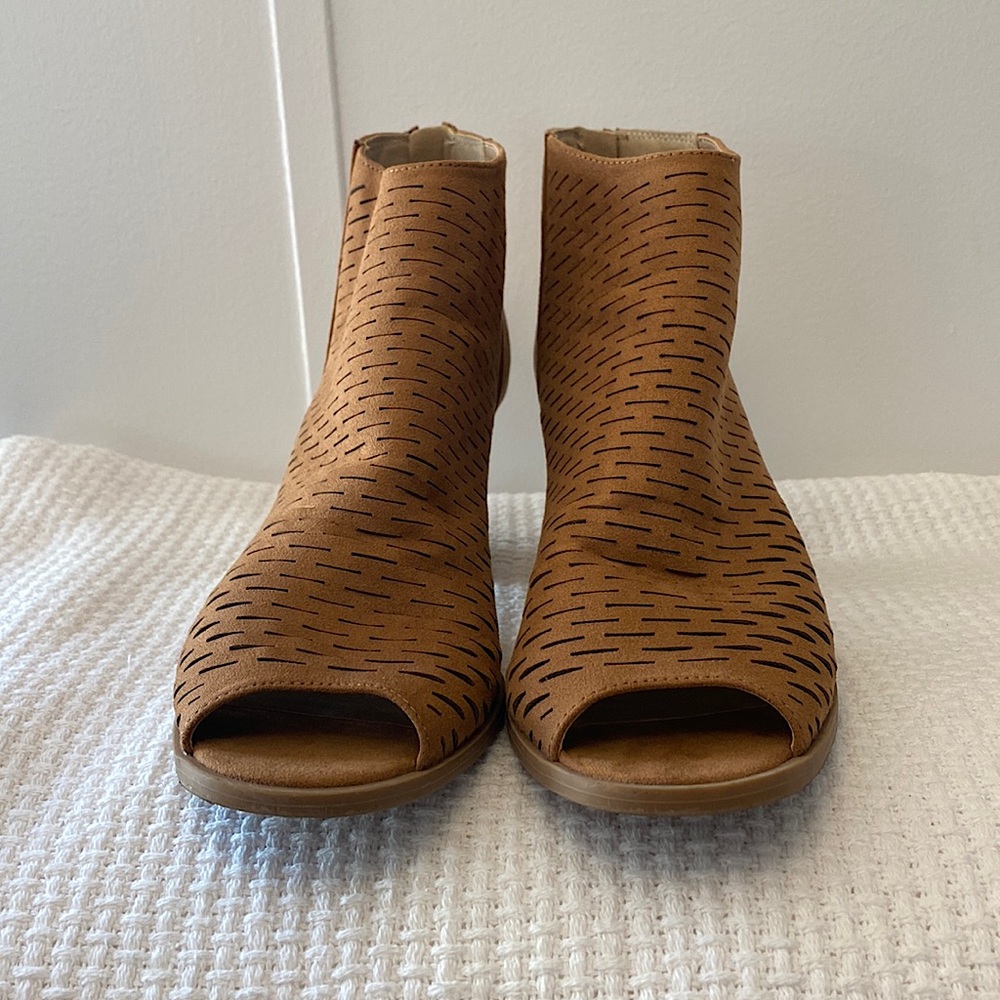 Faux Leather Peep Toe Heel Booties